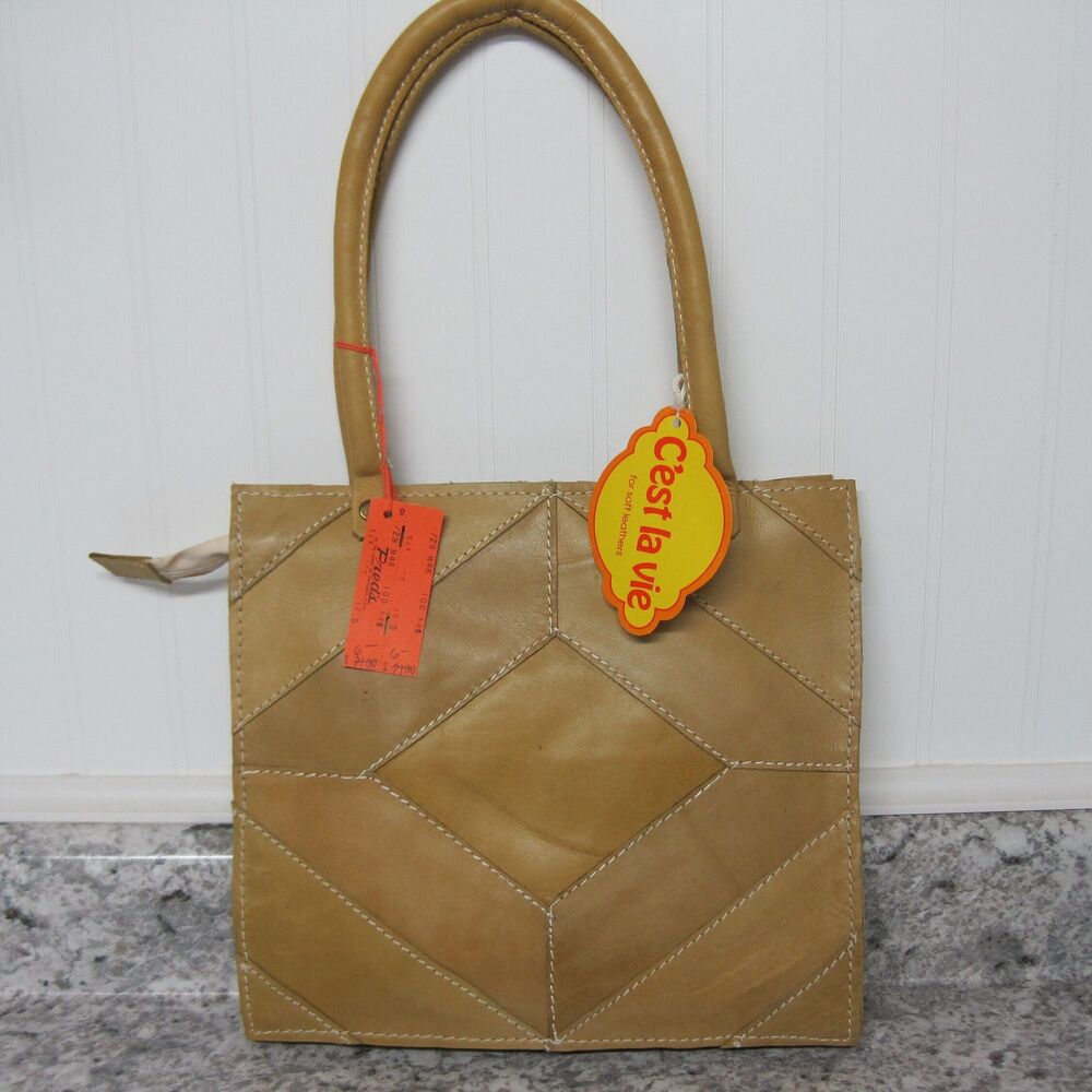 1970s Tan Leather Handbag Purse Cest La Vie New Old Stock